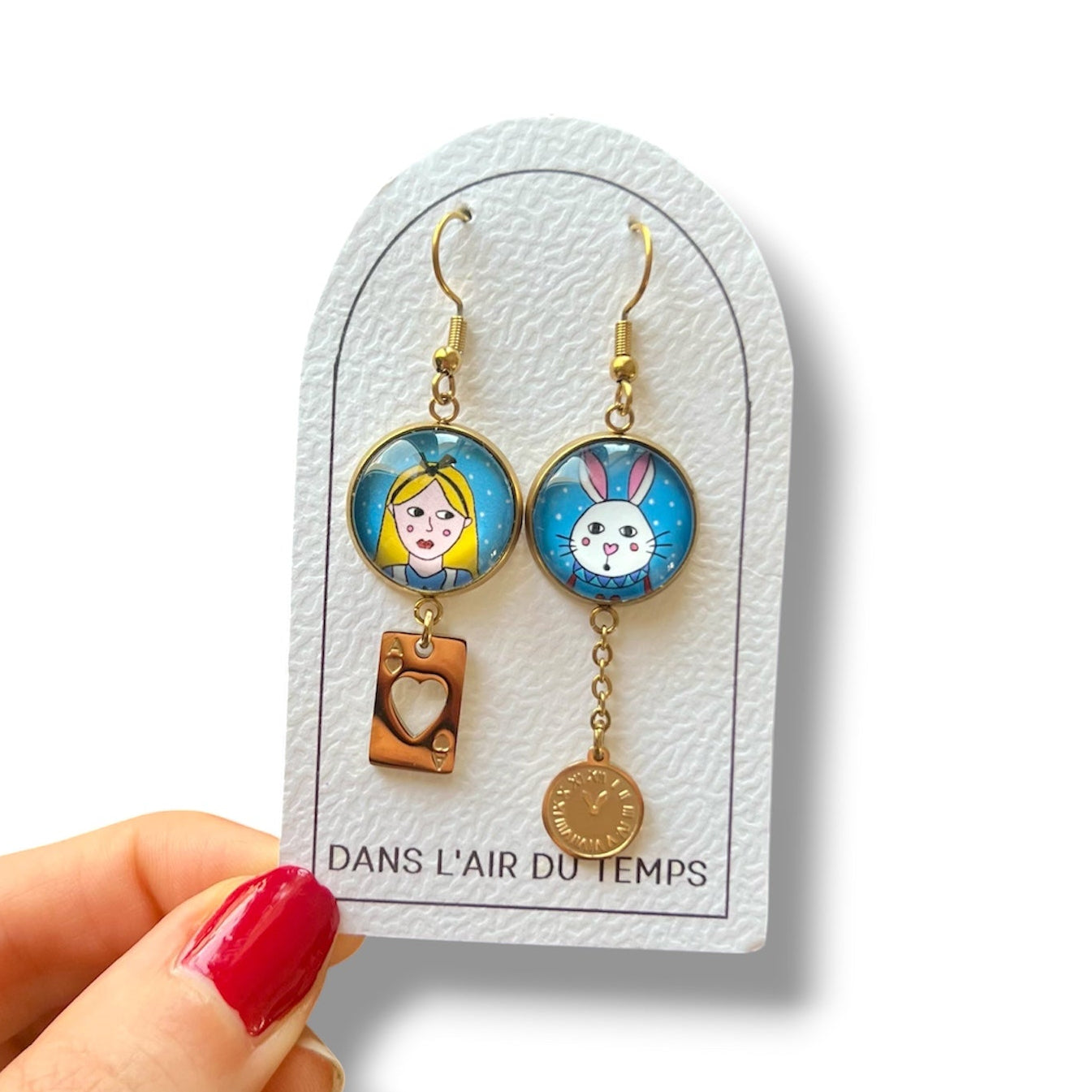 Boucles d'Oreilles Alice aux pays des Merveilles et Lapin blanc