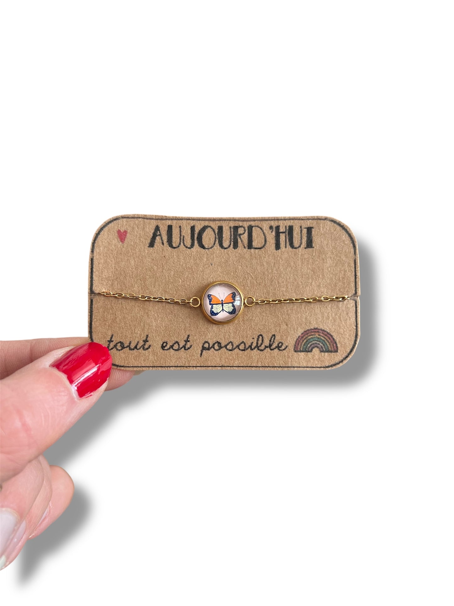 Orange butterfly Bracelet, golden or silver finish