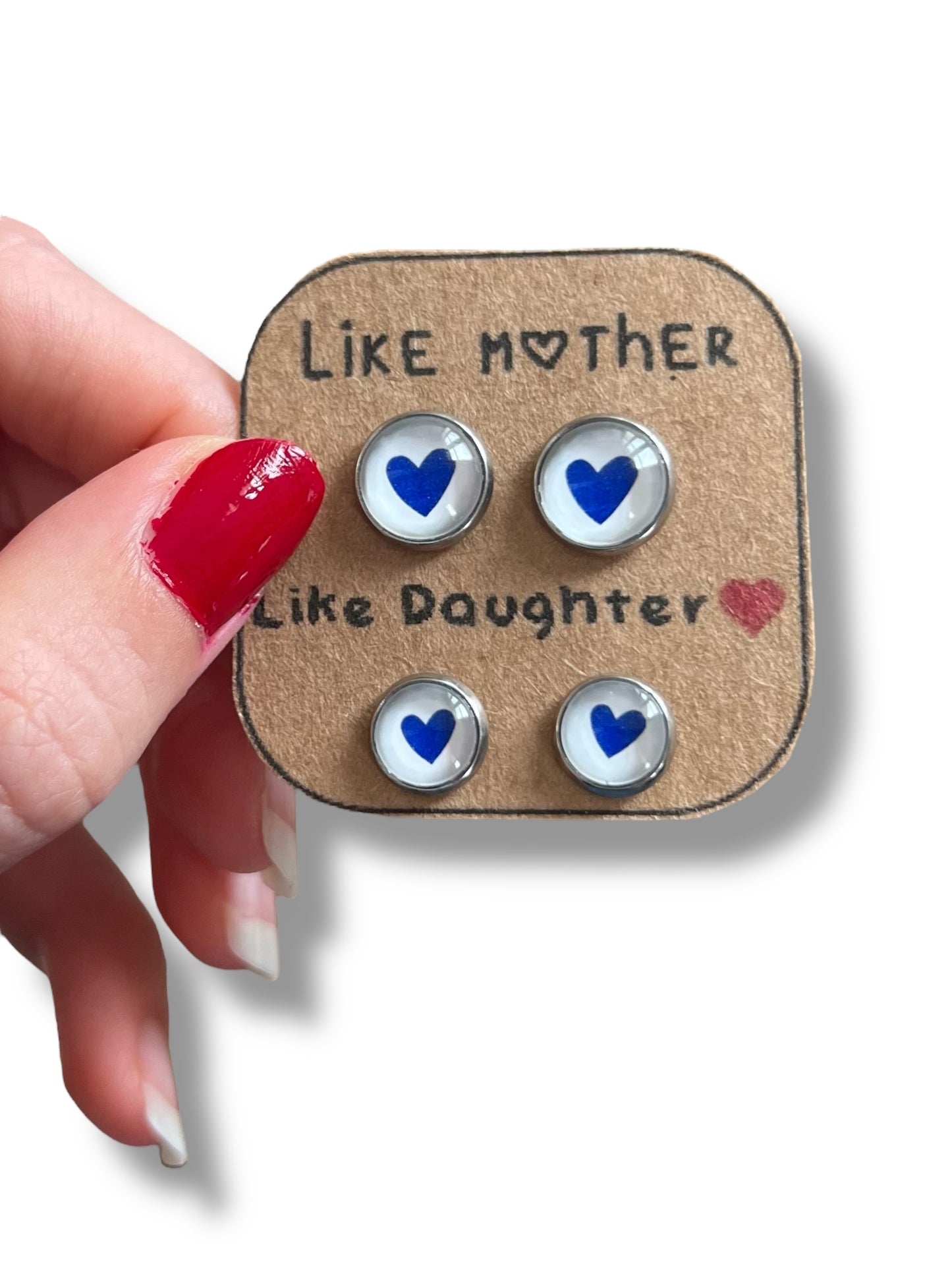 "Telle mère, Telle Fille!" blue hearts Stud Earrings