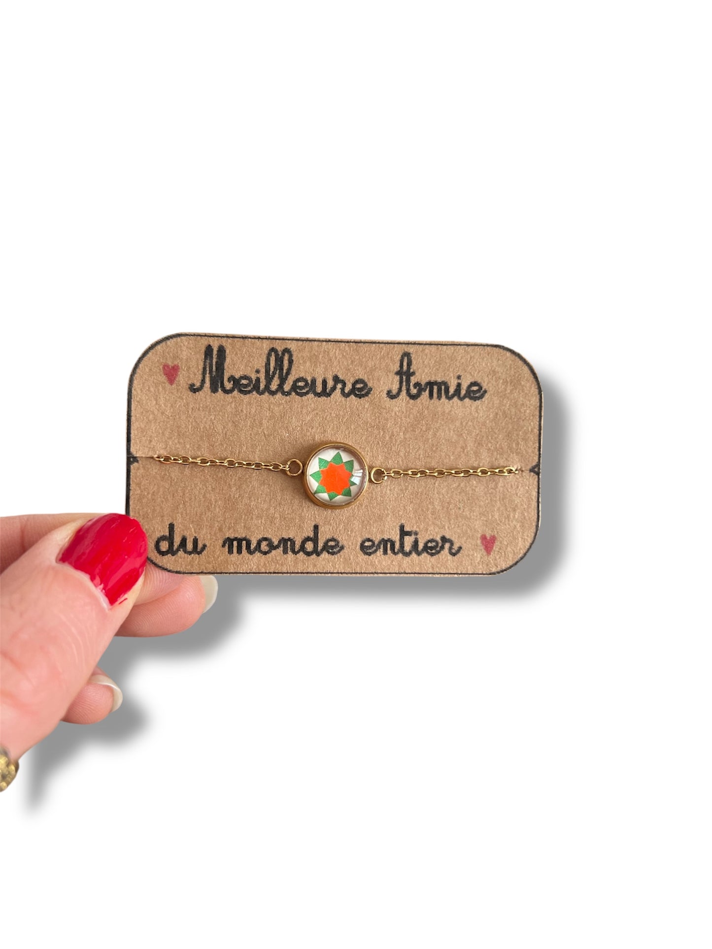 orange and green geometric Bracelet, golden or silver finish