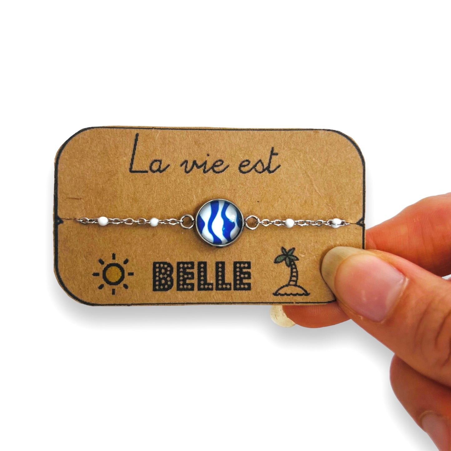 Blue and White Wavy bracelet, golden or silver finish