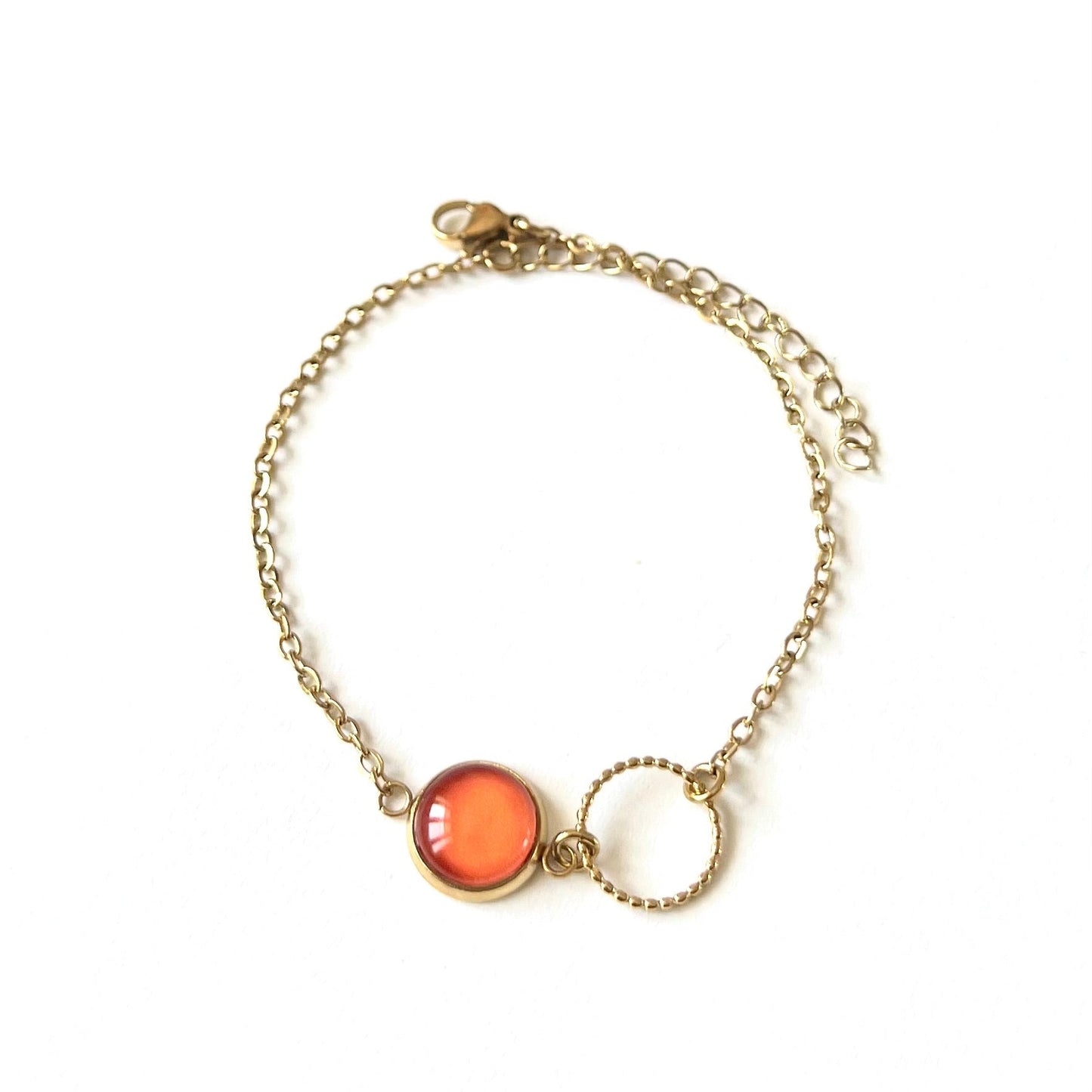 Bracelet fin orange, anneau ciselé, finition dorée ou argentée
