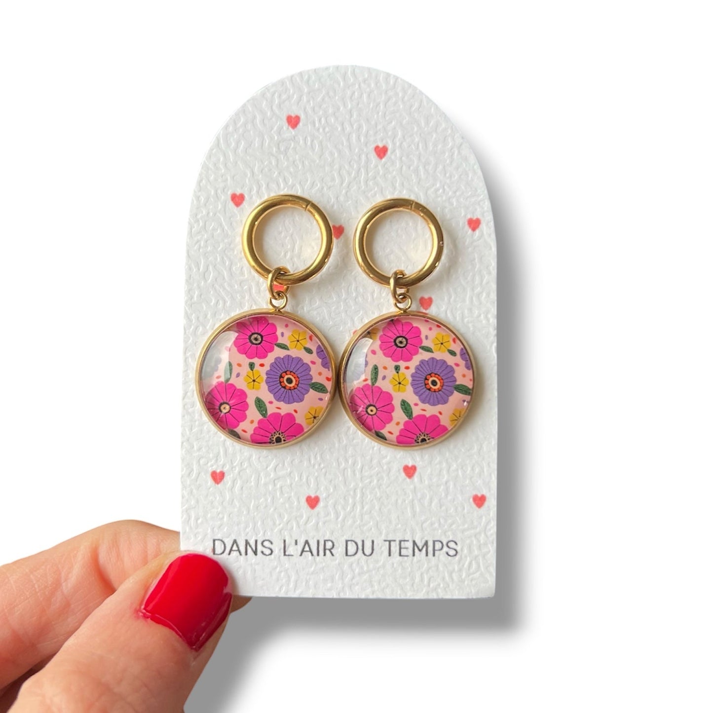 Boucles d'oreilles fleurs violettes et roses finition dorée ou argentée