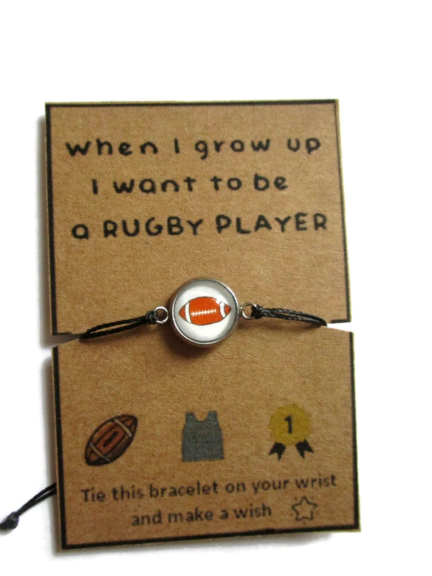 Bracelet Enfant Fil Ballon de rugby, I want to be a Rugby Player