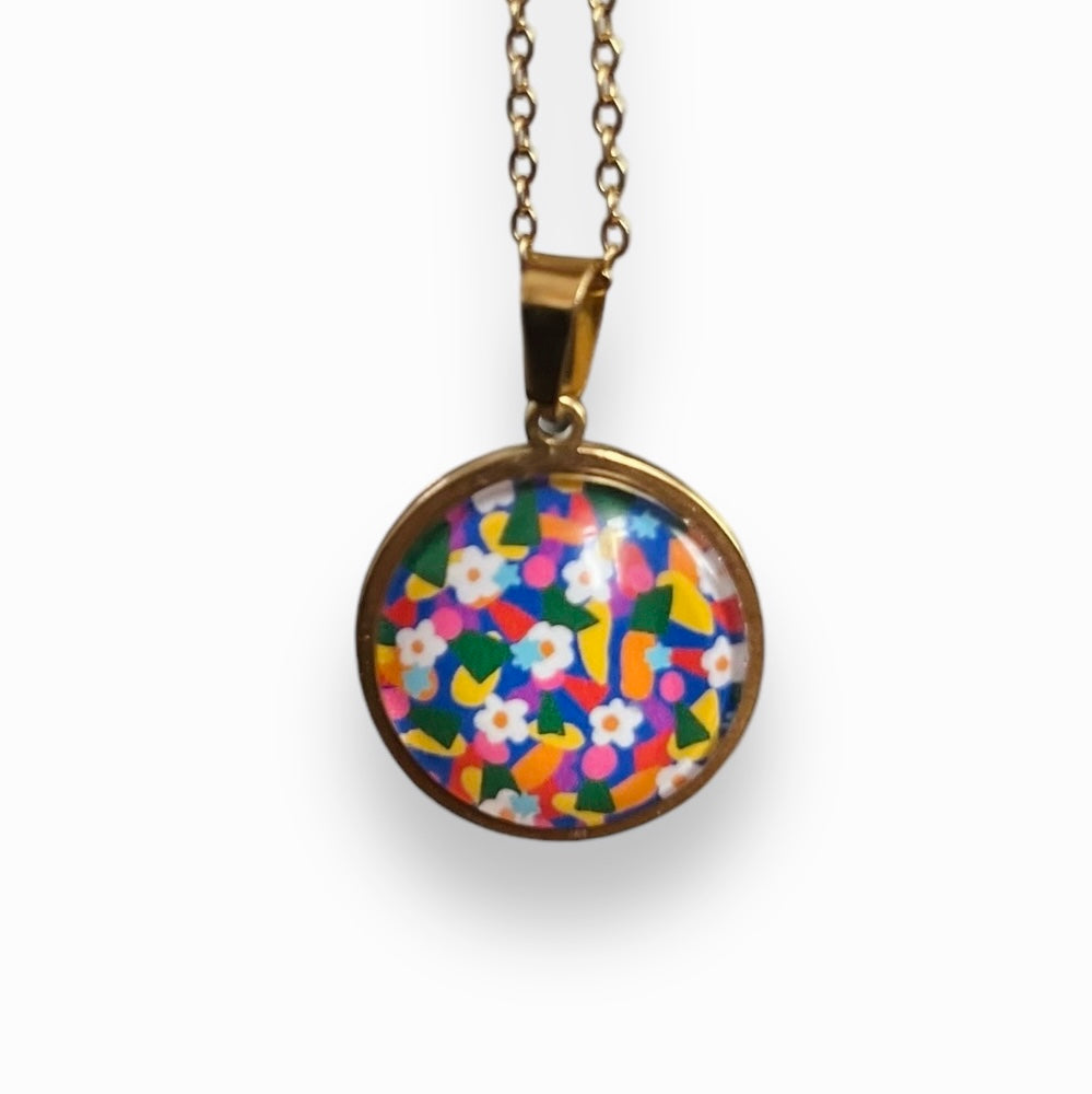 Colorful liberty FLORAL Necklace - Golden Stainless Steel Necklace 