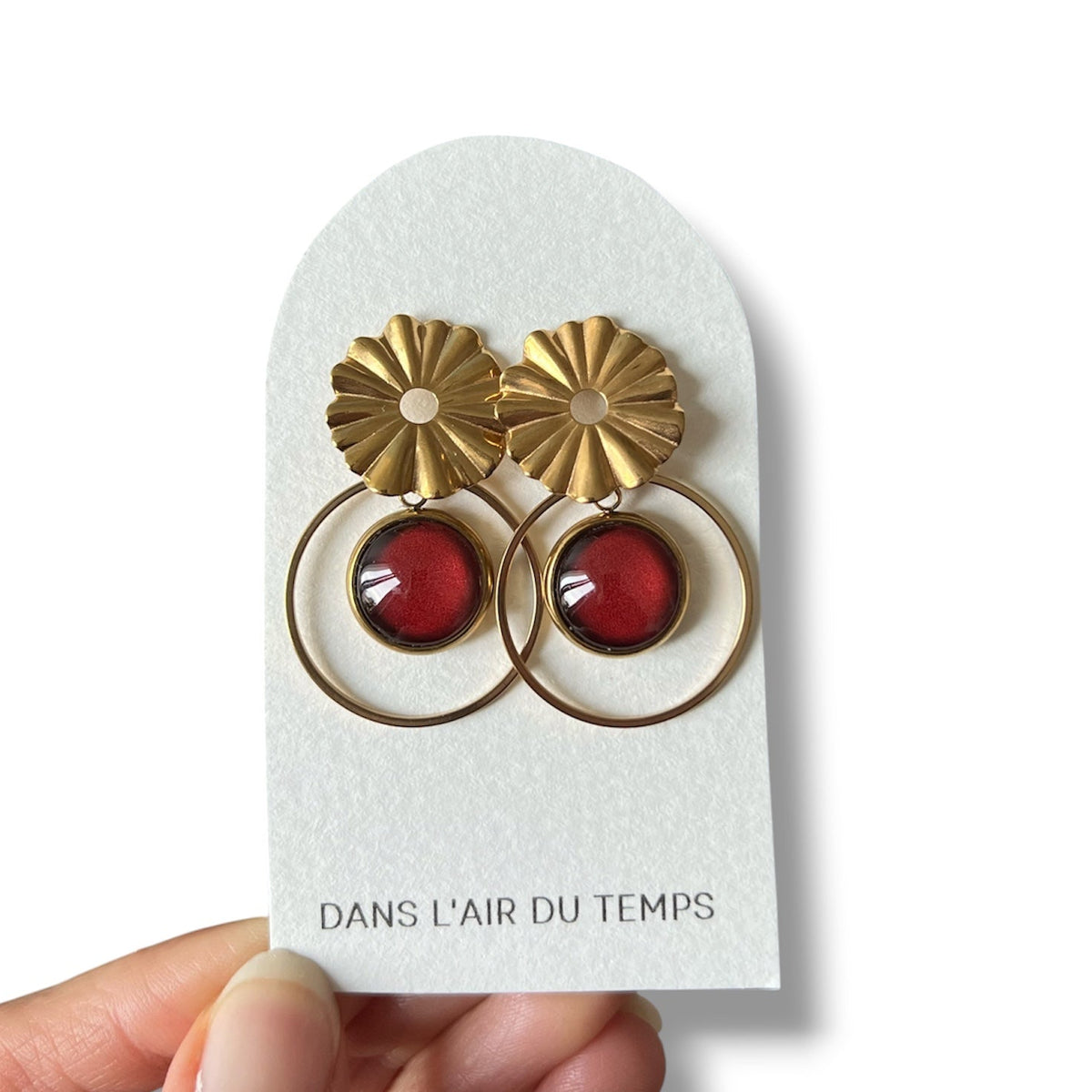 Boucles d'oreilles bohème bordeaux en acier inoxydable