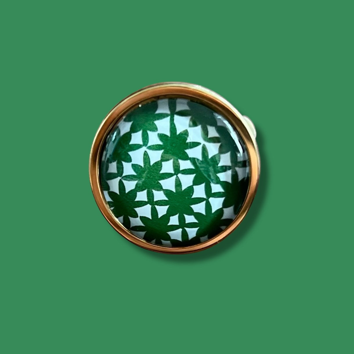 green and white geometrical Ring, Golden or Silver Finish