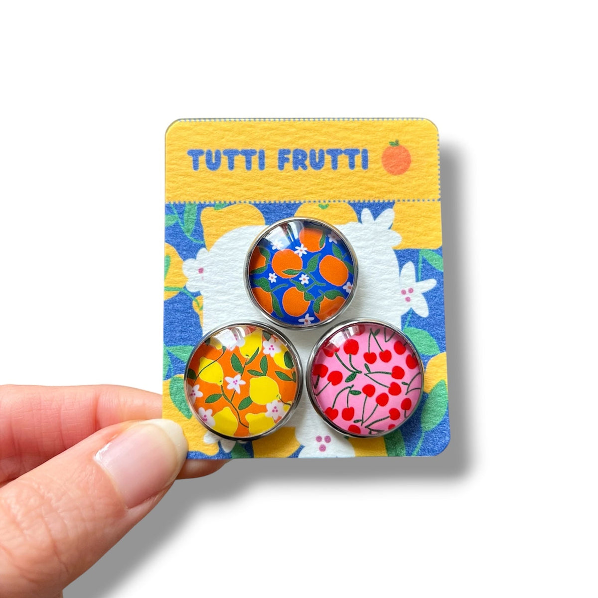 Lot de 3 magnets colorés fruits - Cerises, Oranges, Citrons