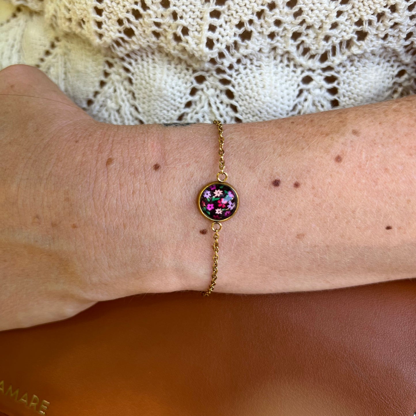 Pink, Red and black Flowers bracelet