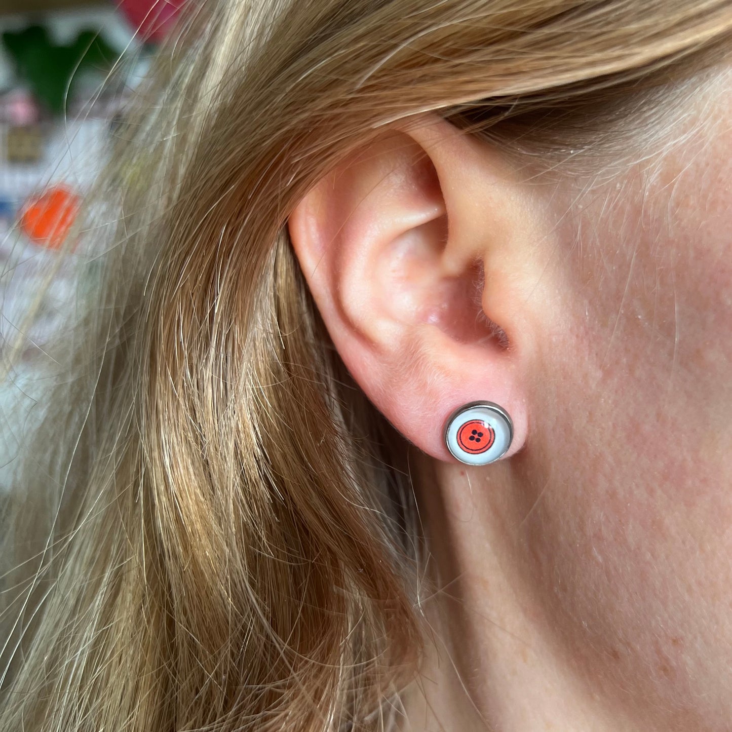 Mismatched Button and Thread Stud Earrings / "La Couture c'est la Vie! "