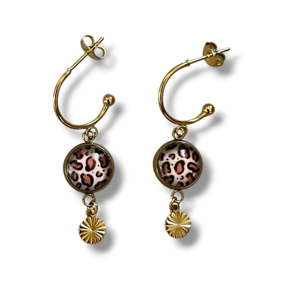 Leopard print mini hoop earrings, golden or silver finish