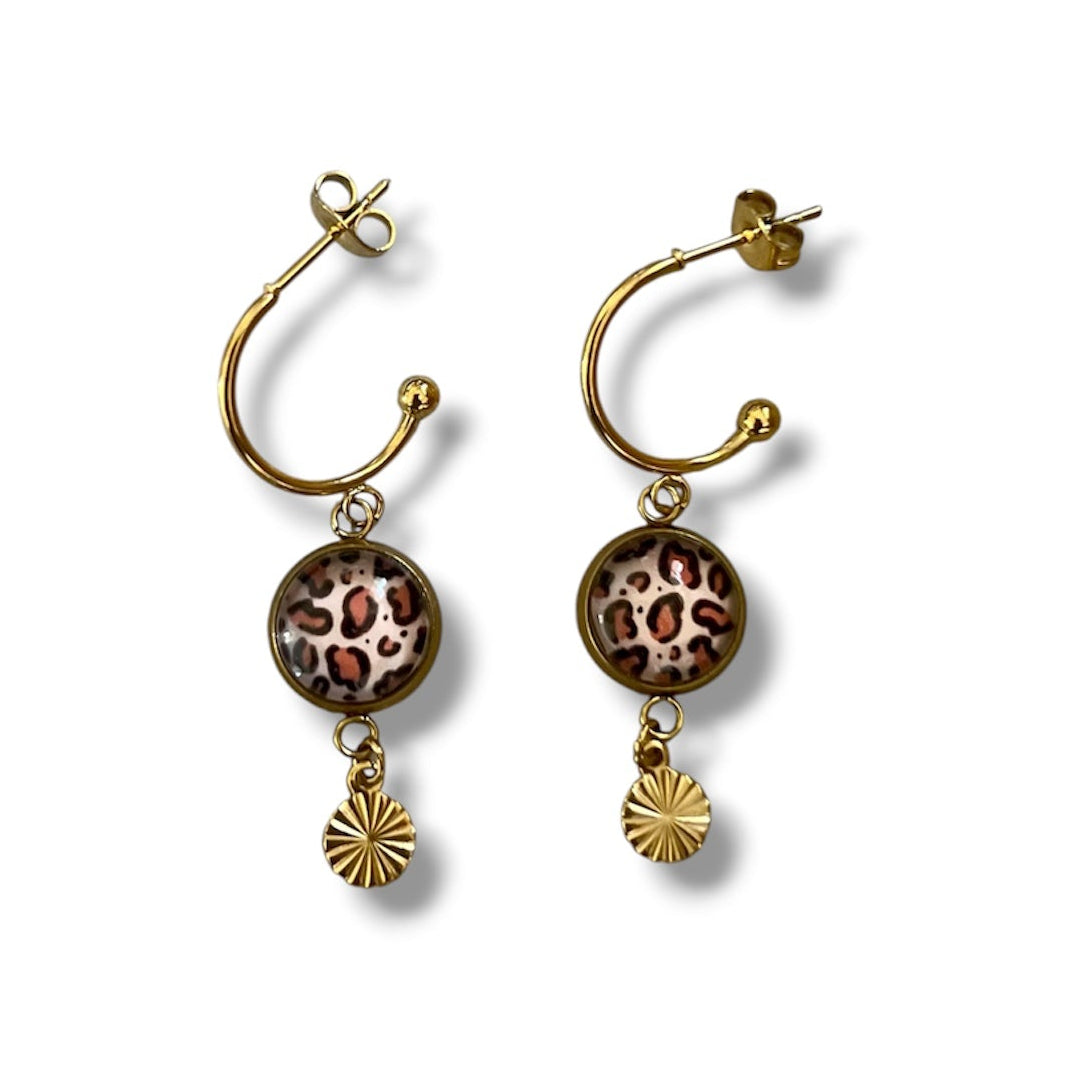 Leopard print mini hoop earrings, golden or silver finish