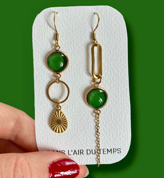 Green mismatched Earrings 
