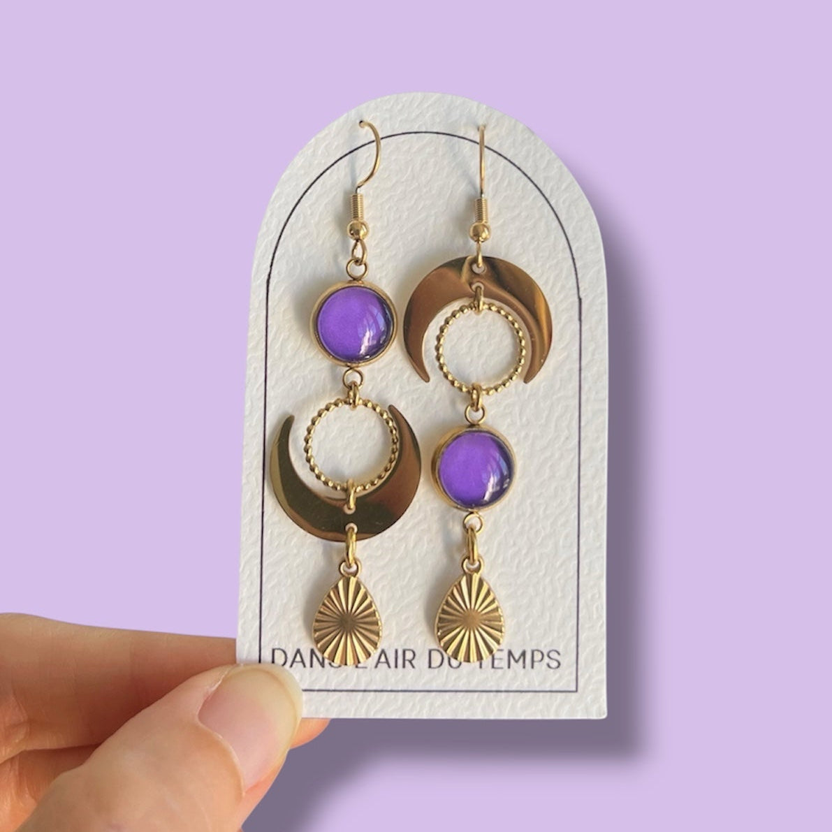 Boucles d'oreilles asymétriques lunes violettes