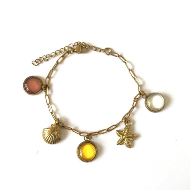 Bracelet breloques jaune beige et brun