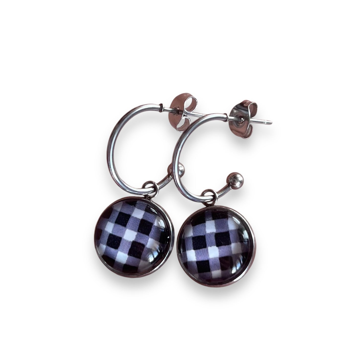 Black and White Gingham Hoop Earrings