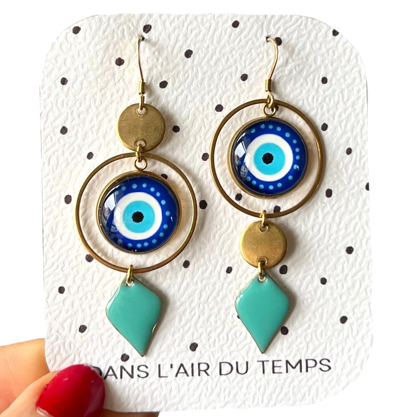 Blue and White eye mismatched Earrings , Golden or Silver Finish