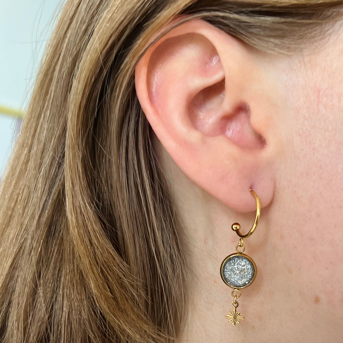 Silver glitters HOOP EARRINGS