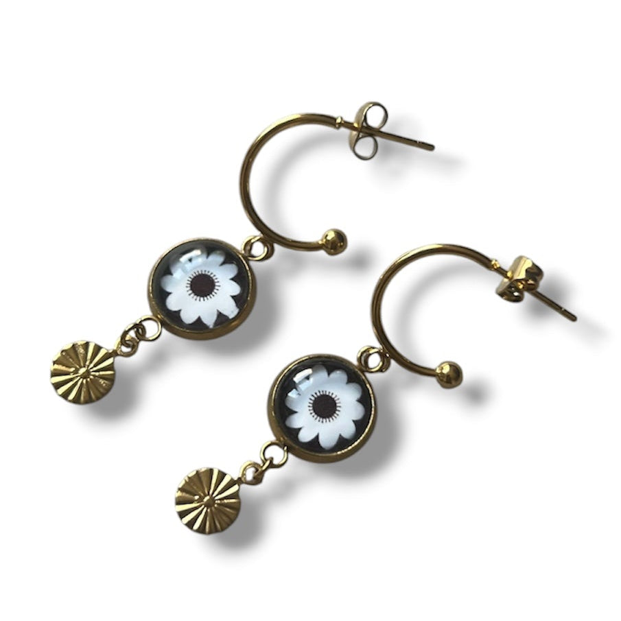 Mini Créoles Fleur noire et blanche