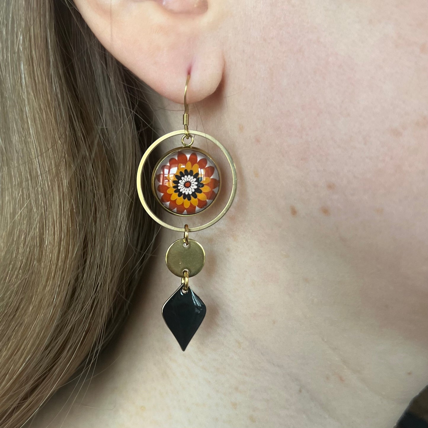 Brown mandala mismatched Earrings , Golden or Silver Finish