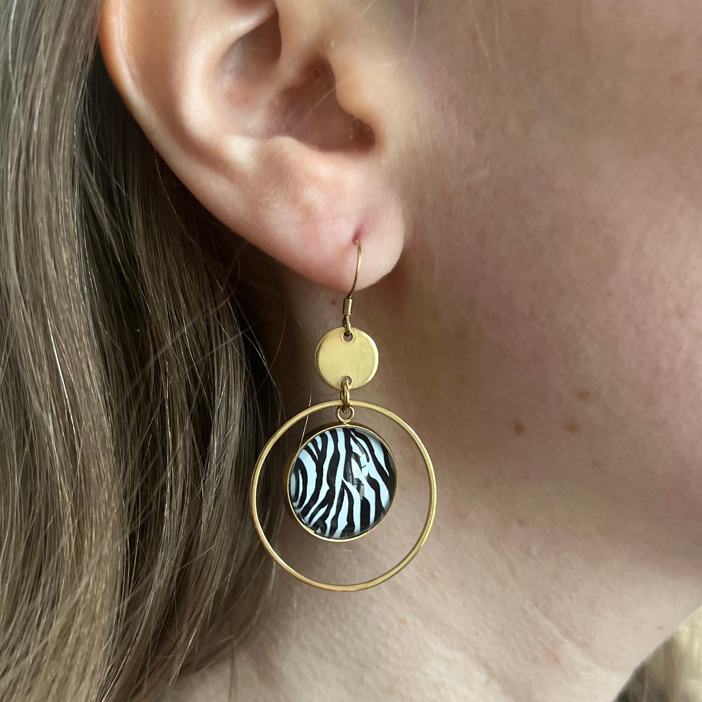 Zebra print Hoop earrings, golden or silver finish