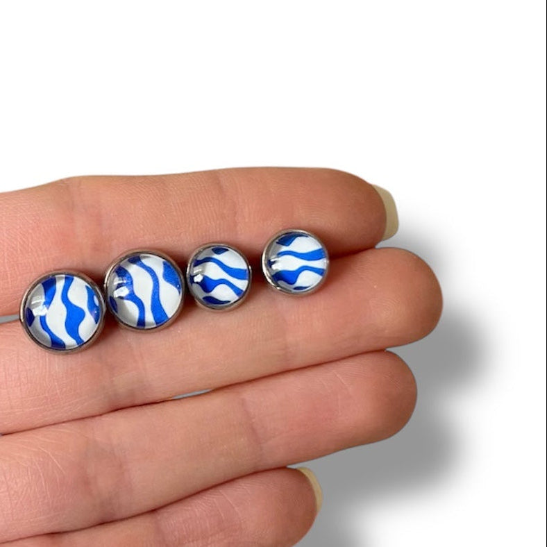 Puces d'Oreilles Mère Fille / "Telle mère, Telle Fille!" vagues bleues et blanches
