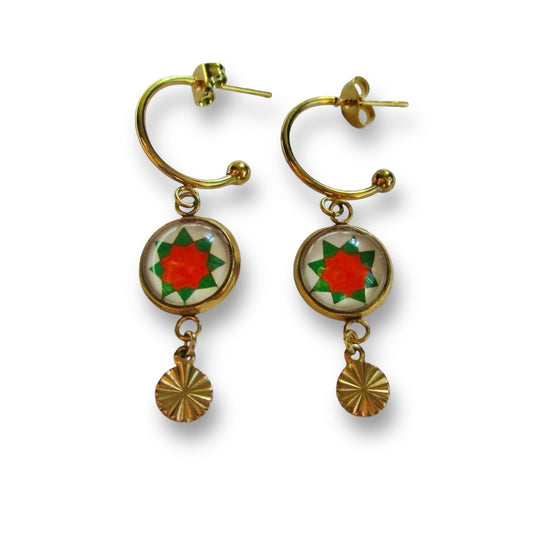 Orange and Green Mandala HOOP EARRINGS