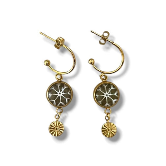 Orange and Green Mandala HOOP EARRINGS, golden or silver finish