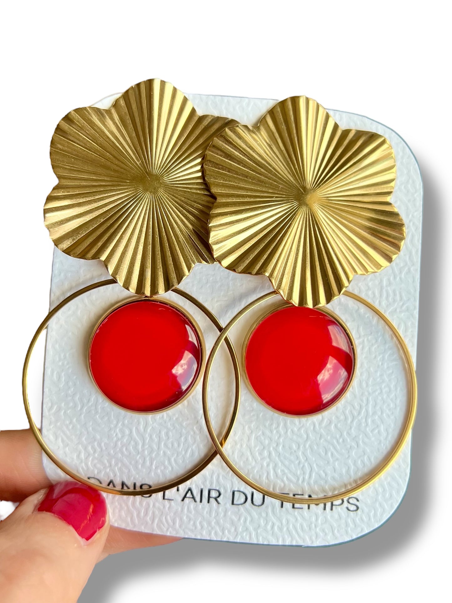 Grandes BOUCLES D'OREILLES bohèmes rouges