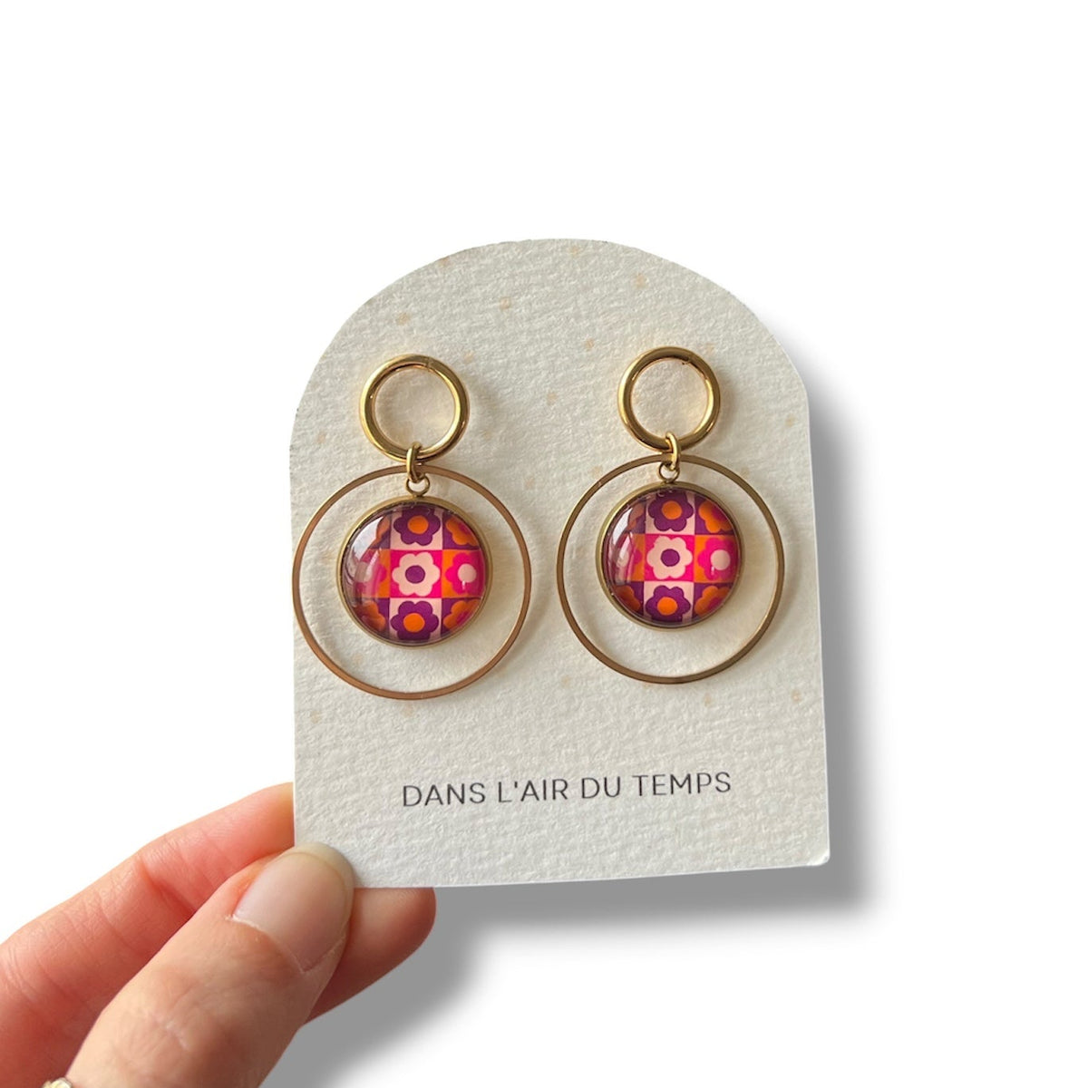 Boucles d'oreilles créoles fleurs rétro