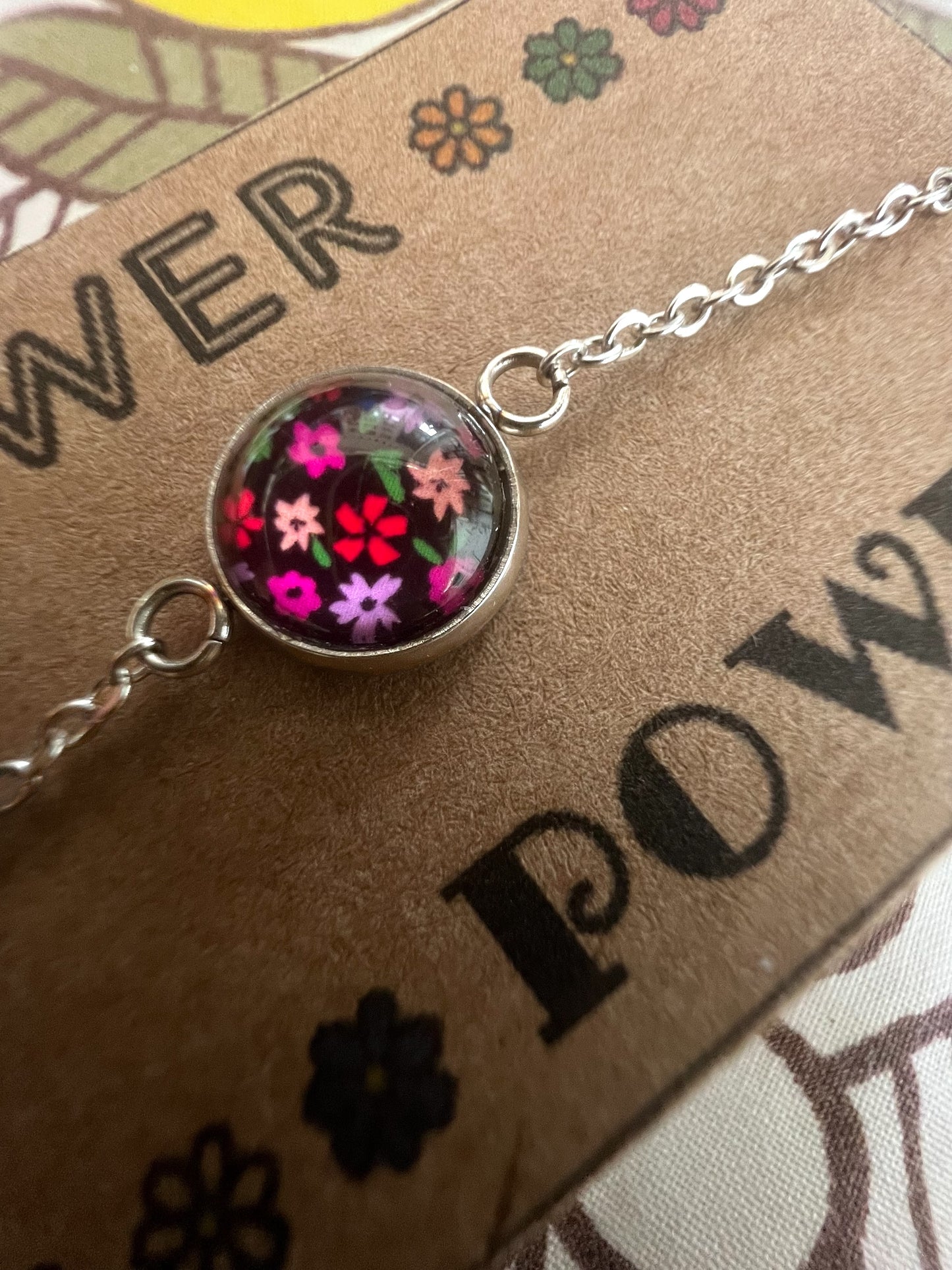 Pink, Red and black Flowers bracelet