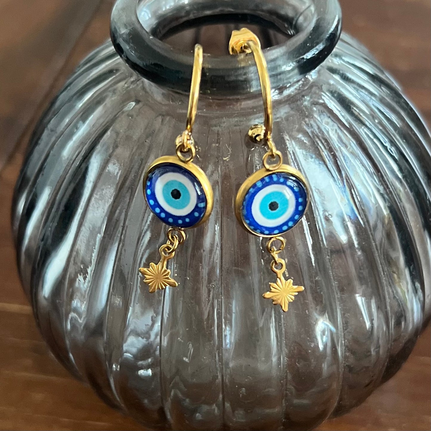 Evil eyes golden HOOP EARRINGS