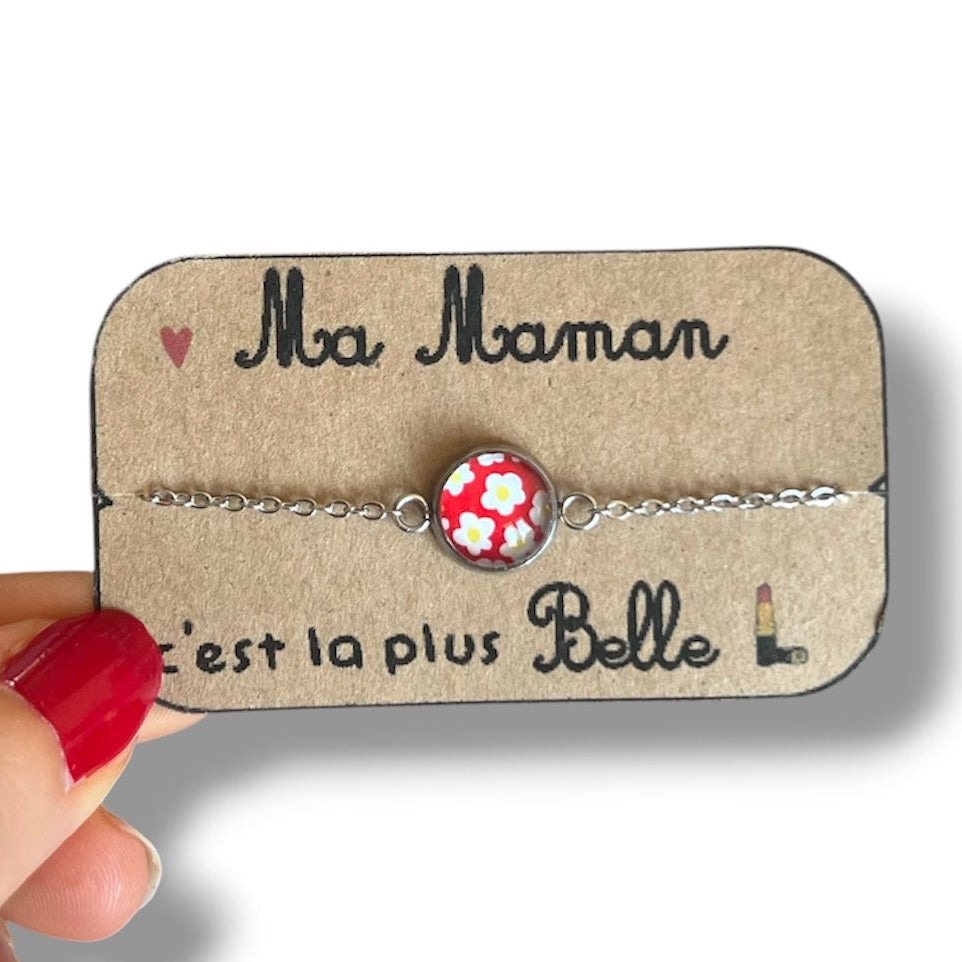 Red floral bracelet, golden or silver finish