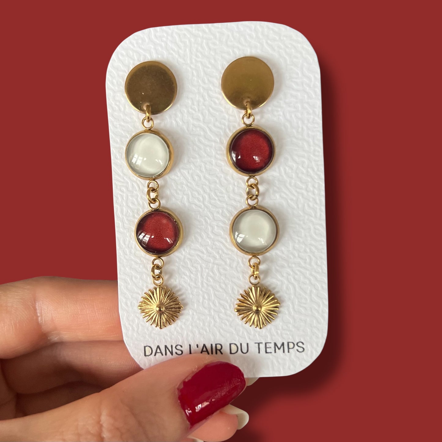 Burgundy and beige mismatched Earrings 