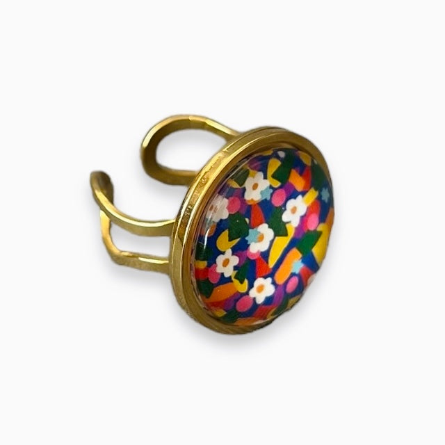 Bague dorée Fleurs Liberty multicolores