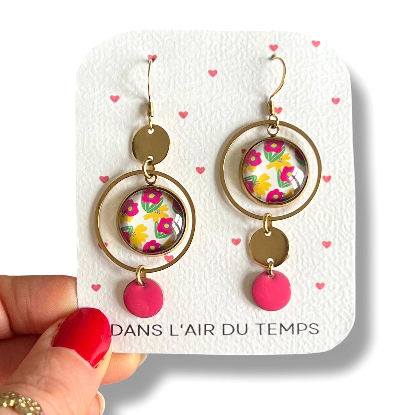 pink an yellow floral and mismatched Earrings , Golden or Silver Finish