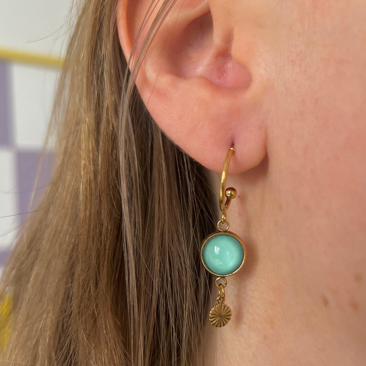 Turquoise golden HOOP EARRINGS