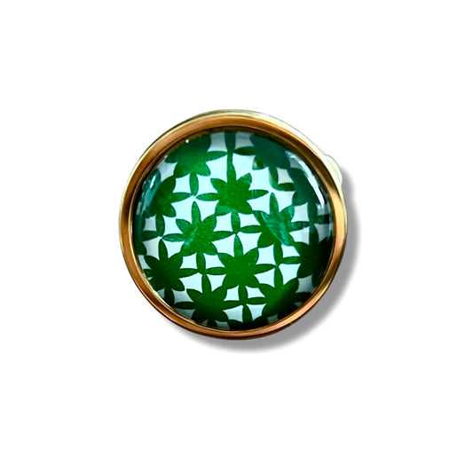 green and white geometrical Ring, Golden or Silver Finish