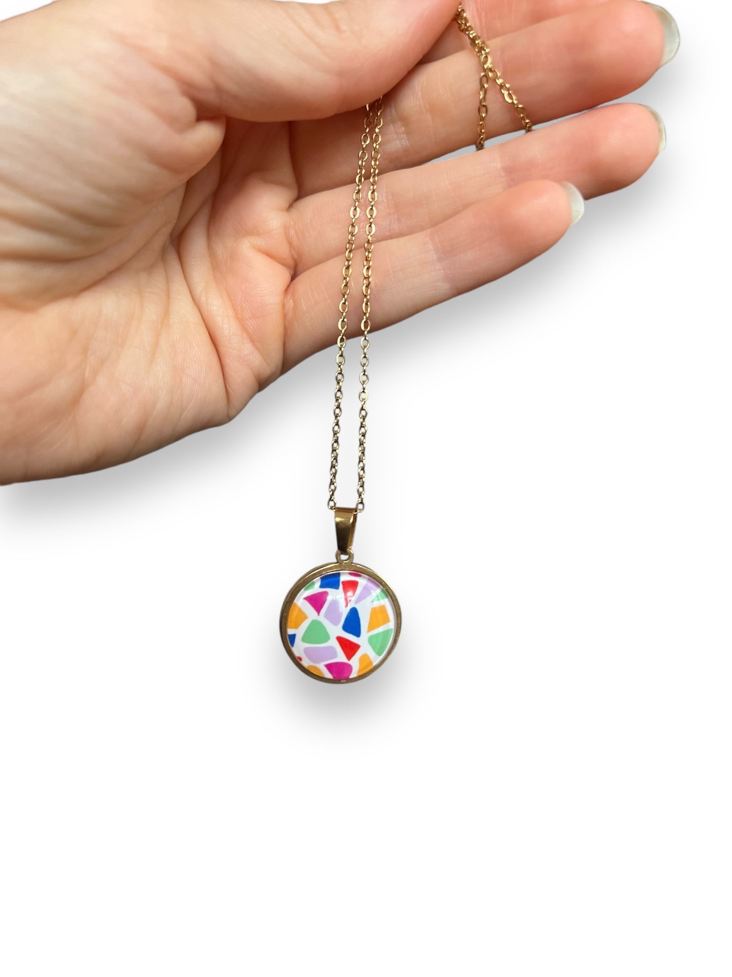 COLLIER terrazzo multicolore, acier inoxydable doré / argenté