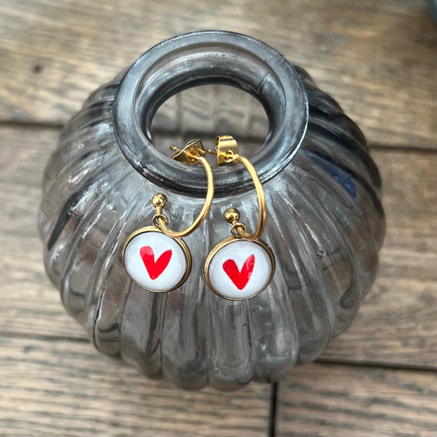 Red Heart mini hoop earrings