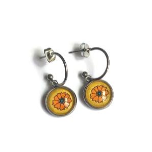 Orange flower hoop earrings