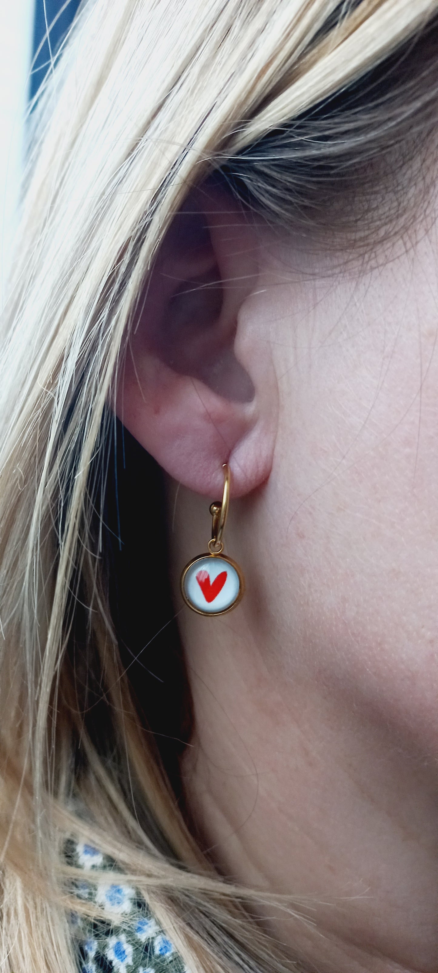 Red Heart mini hoop earrings