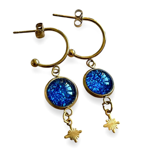 Blue glitters HOOP EARRINGS