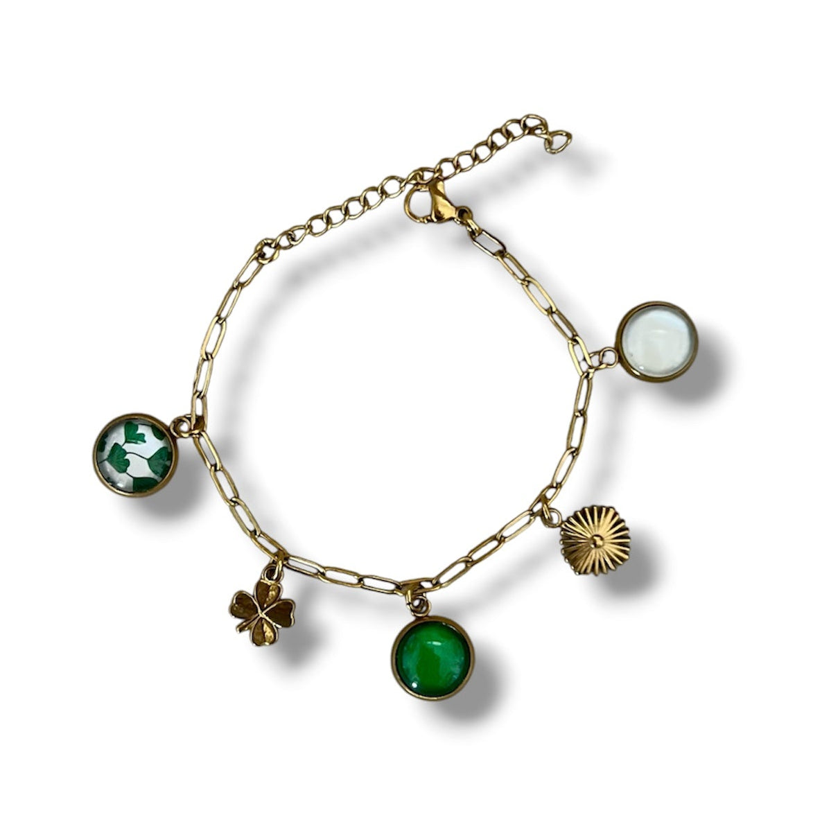 Bracelet breloques ginkgo vert