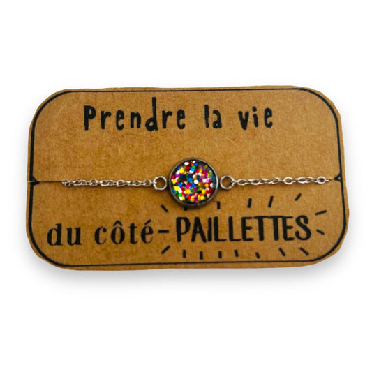 Bracelet Acier Inoxydable Paillettes Multicolores