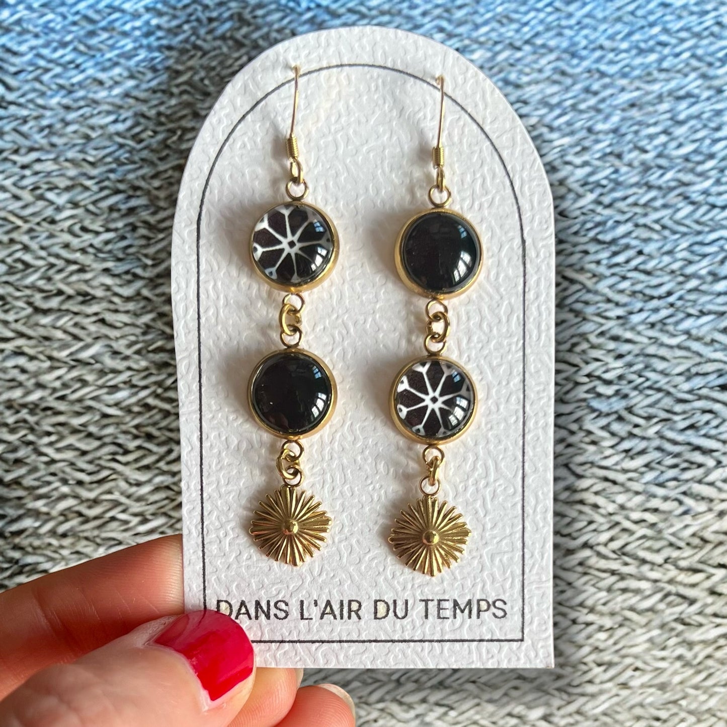 black mandala mismatched Earrings , Golden Finish