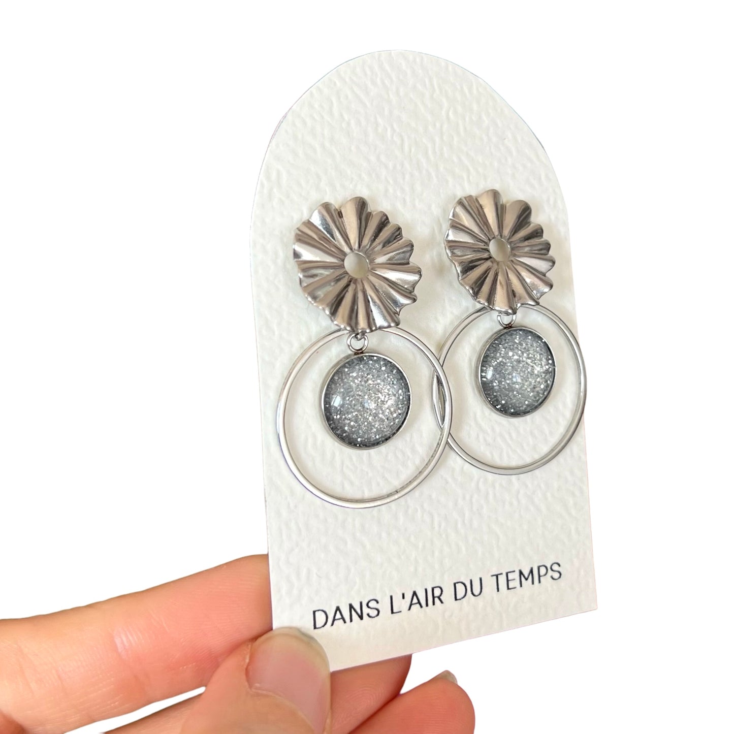 Boucles d'oreilles bohèmes paillettes argentées