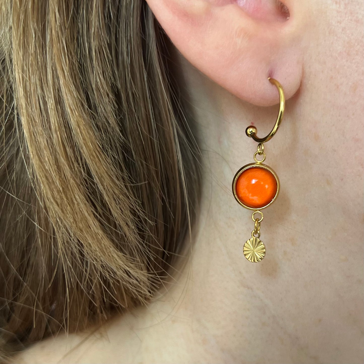 Orange golden/ silver HOOP EARRINGS