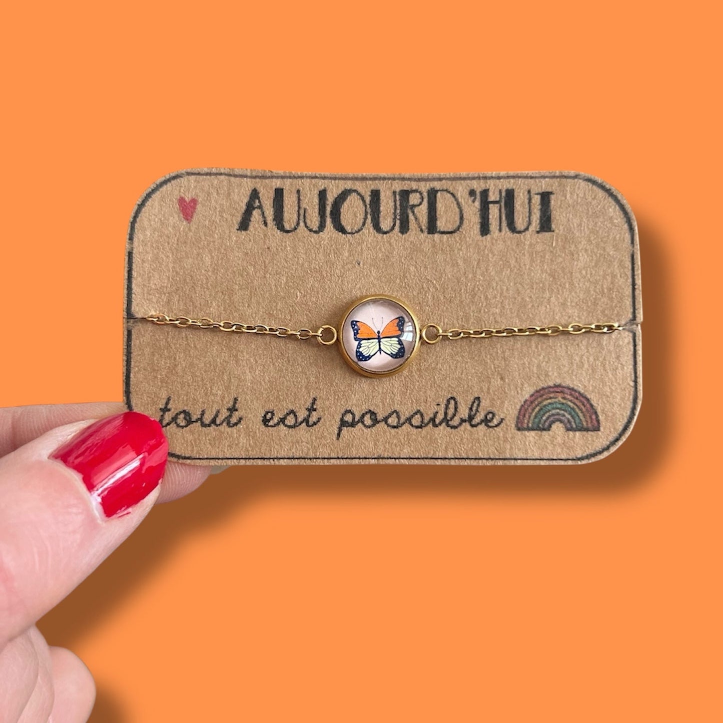 Orange butterfly Bracelet, golden or silver finish