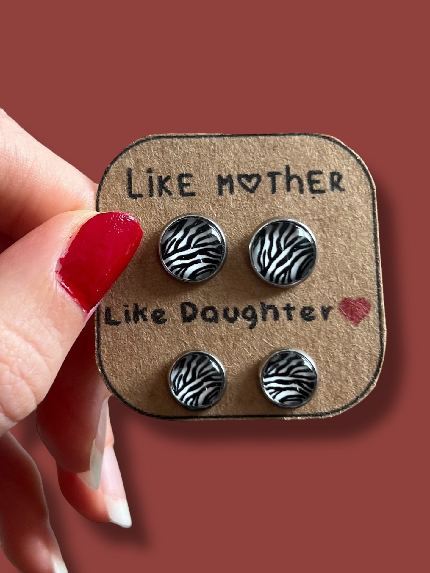 Zebra pattern "Telle mère, Telle Fille!" Stud Earrings